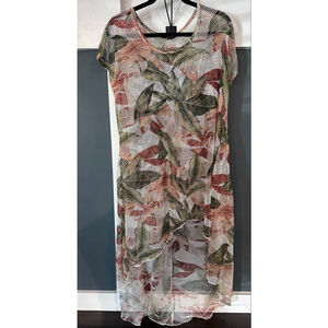 Women's Coverup 2X White Green Floral Mesh